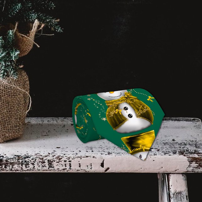 Goldener Samtschneemann Weihnachten  Krawatte (Golden Velvet Snowman Christmas Tie by the Olde Christmas Shoppe)