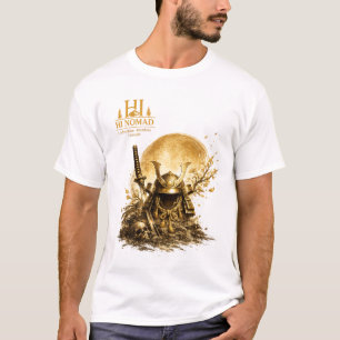 Goldener Samurai-Helm unter Vollmond - Japanische T-Shirt
