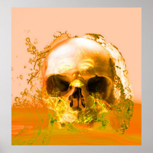 Goldener Schädel im Wasser Poster