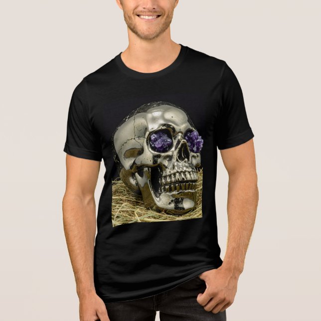 Goldener Schädel mit Amethystischen Augen Tri-Blend Shirt (Vorderseite)