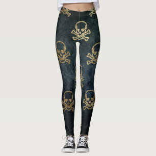 Goldener Schädel und Kreuzknochen Halloween-Muster Leggings