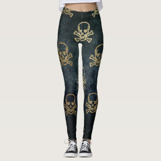 Goldener Schädel und Kreuzknochen Halloween-Muster Leggings