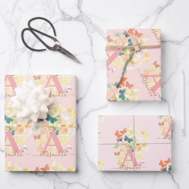 Goldener Schmetterling Geschenkpapier Set (Vorderseite)