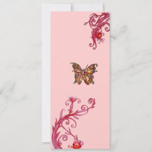 GOLDENER SCHMETTERLING, helle rot-pinkfarbene Verz Einladung