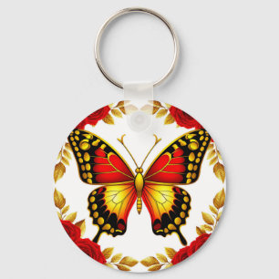 Goldener Schmetterling mit Rosen für den alltäglic Schlüsselanhänger
