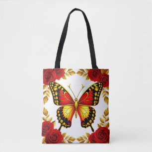 Goldener Schmetterling mit roten Rosen und goldene