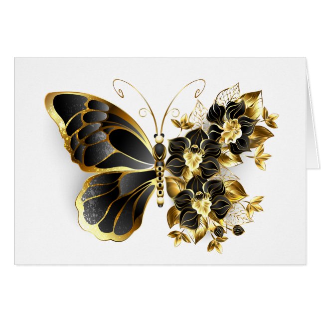 Goldener Schmetterling mit schwarzem Orchid (Vorderseite (Horizontal))