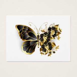 Goldener Schmetterling mit schwarzem Orchid