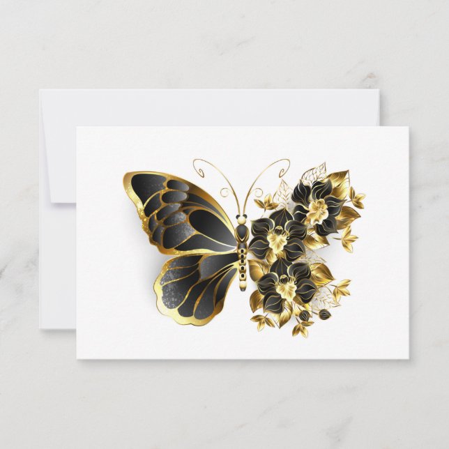 Goldener Schmetterling mit schwarzem Orchid (Vorderseite)