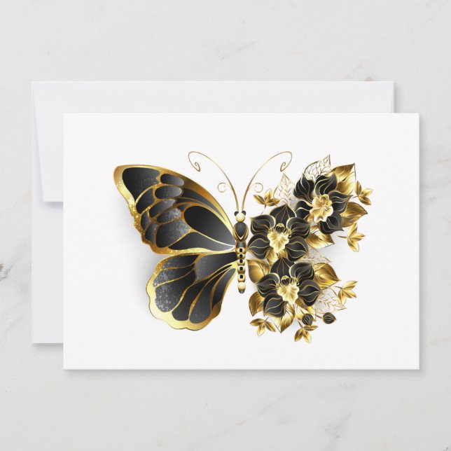 Goldener Schmetterling mit schwarzem Orchid Ankündigung (Vorderseite)