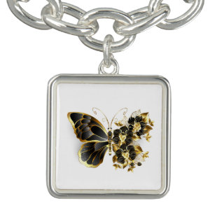 Goldener Schmetterling mit schwarzem Orchid Armband