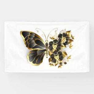 Goldener Schmetterling mit schwarzem Orchid Banner
