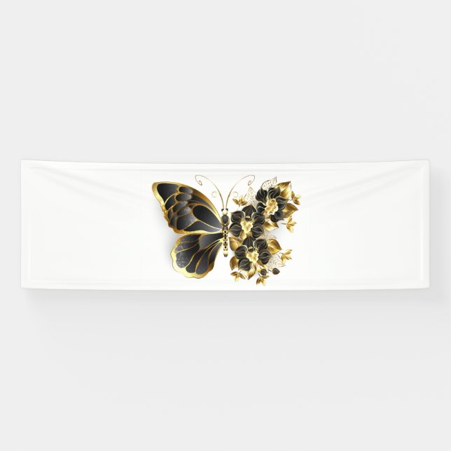 Goldener Schmetterling mit schwarzem Orchid Banner (Horizontal)