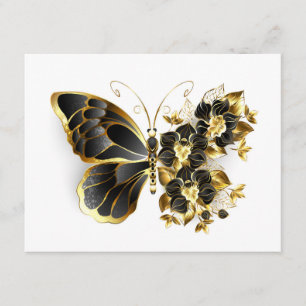 Goldener Schmetterling mit schwarzem Orchid Begleitkarte