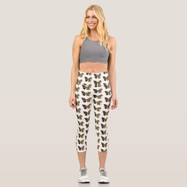 Goldener Schmetterling mit schwarzem Orchid Capri Leggings (Vorderseite)