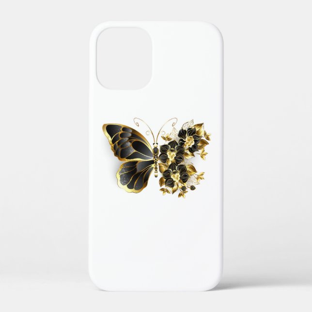 Goldener Schmetterling mit schwarzem Orchid Case-Mate iPhone Hülle (Rückseite)