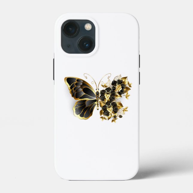 Goldener Schmetterling mit schwarzem Orchid Case-Mate iPhone Hülle (Rückseite)
