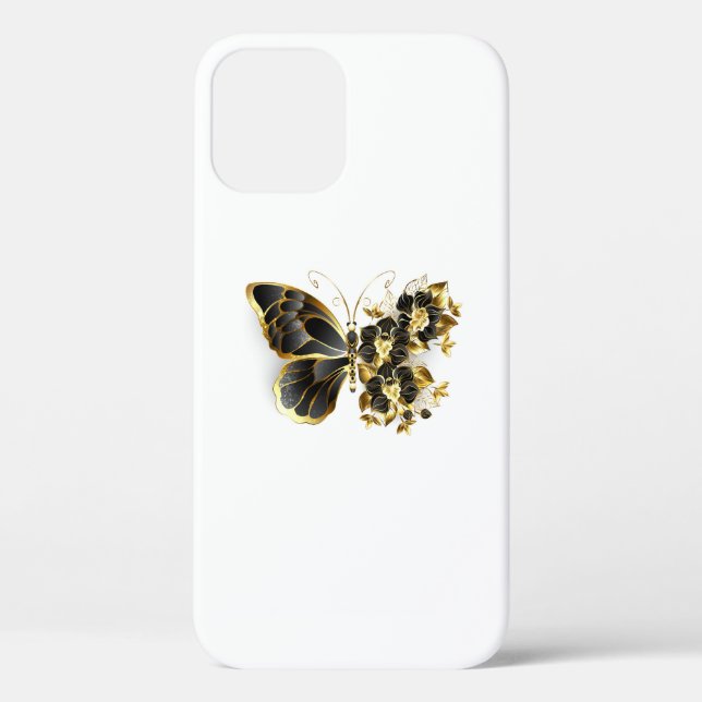 Goldener Schmetterling mit schwarzem Orchid Case-Mate iPhone Hülle (Rückseite)