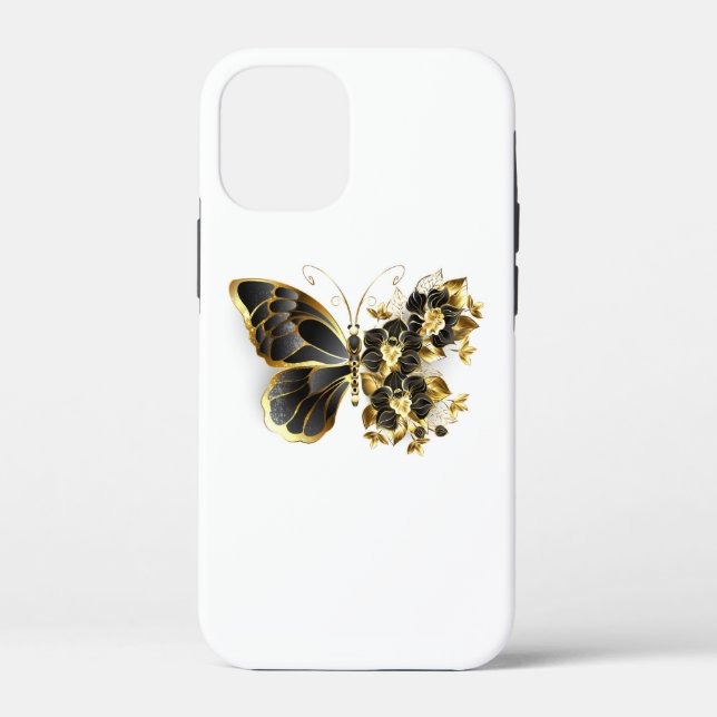 Goldener Schmetterling mit schwarzem Orchid Case-Mate iPhone Hülle (Rückseite)