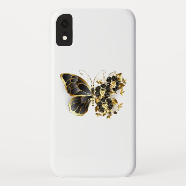 Goldener Schmetterling mit schwarzem Orchid Case-Mate iPhone Hülle (Rückseite)