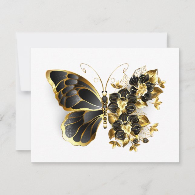 Goldener Schmetterling mit schwarzem Orchid Dankeskarte (Vorderseite)