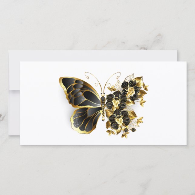 Goldener Schmetterling mit schwarzem Orchid Dankeskarte (Vorderseite)