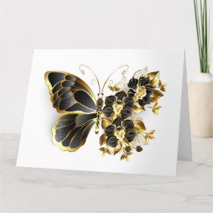 Goldener Schmetterling mit schwarzem Orchid Dankeskarte