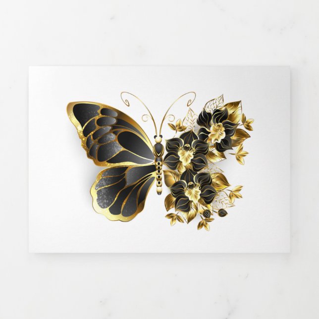 Goldener Schmetterling mit schwarzem Orchid Dreifach Gefaltete Ankündigung (Cover)
