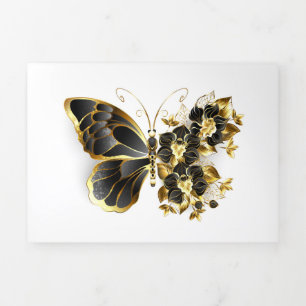 Goldener Schmetterling mit schwarzem Orchid Dreifach-gefaltete Programmkarte