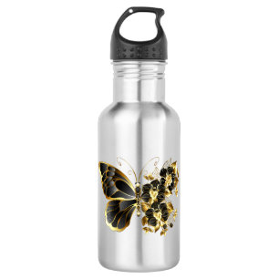 Goldener Schmetterling mit schwarzem Orchid Edelstahlflasche
