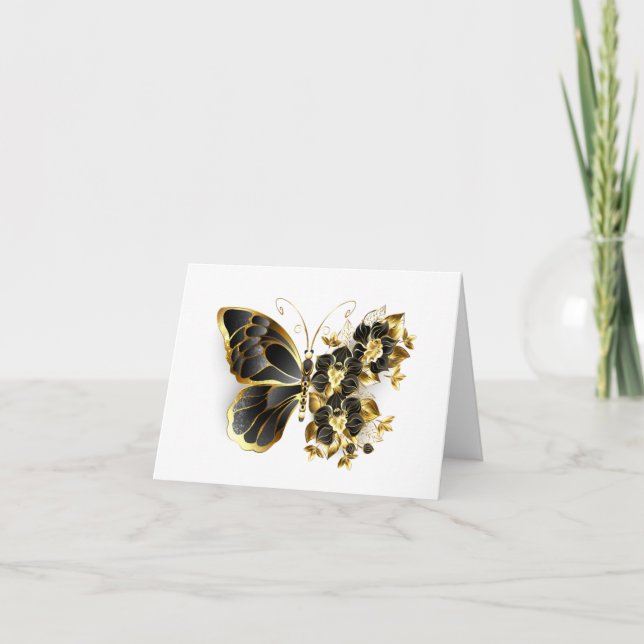 Goldener Schmetterling mit schwarzem Orchid Einladung (Vorderseite)