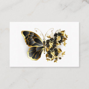 Goldener Schmetterling mit schwarzem Orchid Empfehlungskarte