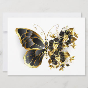 Goldener Schmetterling mit schwarzem Orchid Feiertagskarte