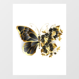 Goldener Schmetterling mit schwarzem Orchid Fensteraufkleber