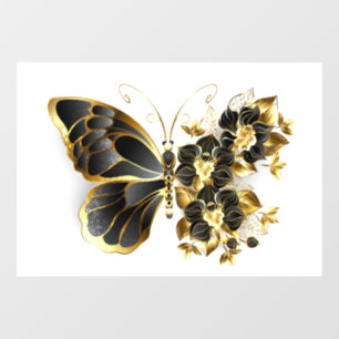 Goldener Schmetterling mit schwarzem Orchid Fensteraufkleber