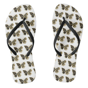 Goldener Schmetterling mit schwarzem Orchid Flip Flops