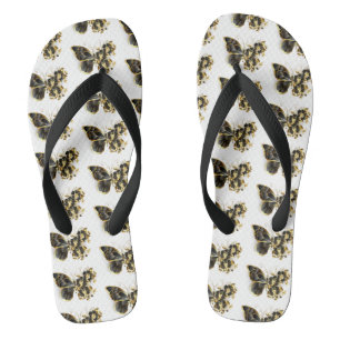 Goldener Schmetterling mit schwarzem Orchid Flip Flops