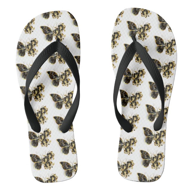 Goldener Schmetterling mit schwarzem Orchid Flip Flops (Fußbett)