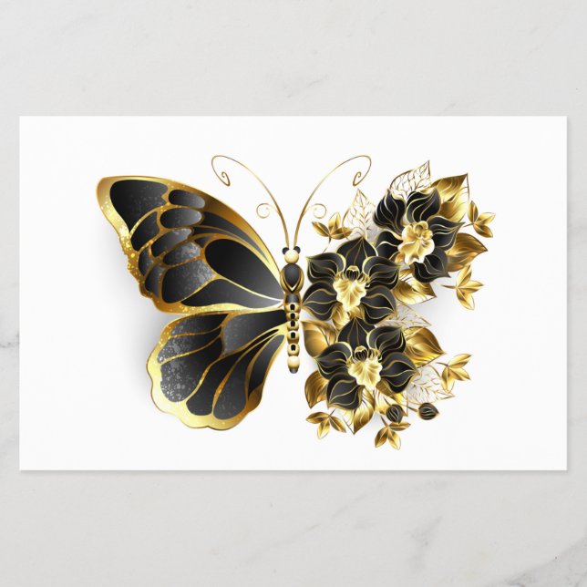 Goldener Schmetterling mit schwarzem Orchid Flyer (Vorne)