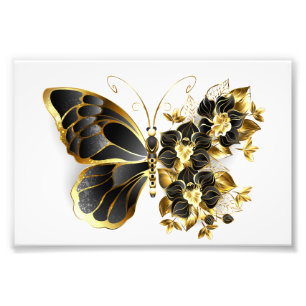 Goldener Schmetterling mit schwarzem Orchid Fotodruck