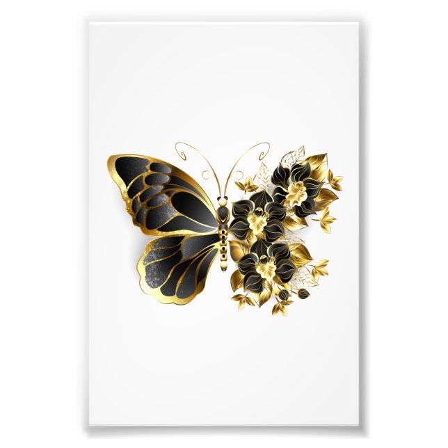 Goldener Schmetterling mit schwarzem Orchid Fotodruck (Vorne)