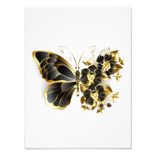 Goldener Schmetterling mit schwarzem Orchid Fotodruck