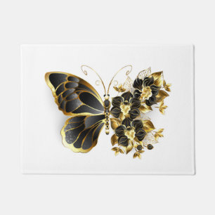 Goldener Schmetterling mit schwarzem Orchid Fußmatte