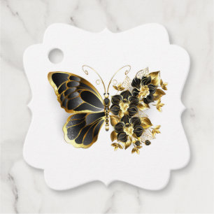 Goldener Schmetterling mit schwarzem Orchid Geschenkanhänger