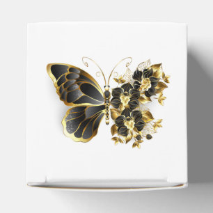 Goldener Schmetterling mit schwarzem Orchid Geschenkschachtel