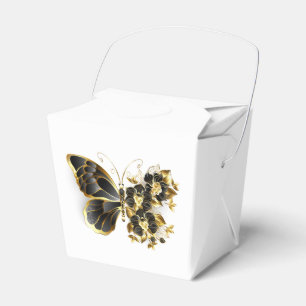 Goldener Schmetterling mit schwarzem Orchid Geschenkschachtel