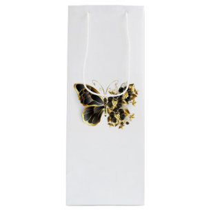 Goldener Schmetterling mit schwarzem Orchid Geschenktüte Für Weinflaschen