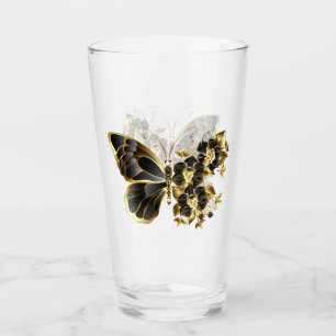 Goldener Schmetterling mit schwarzem Orchid Glas