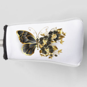 Goldener Schmetterling mit schwarzem Orchid Golf Headcover