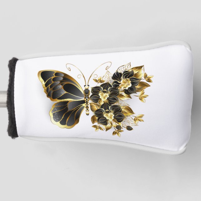 Goldener Schmetterling mit schwarzem Orchid Golf Headcover (Vorderseite)